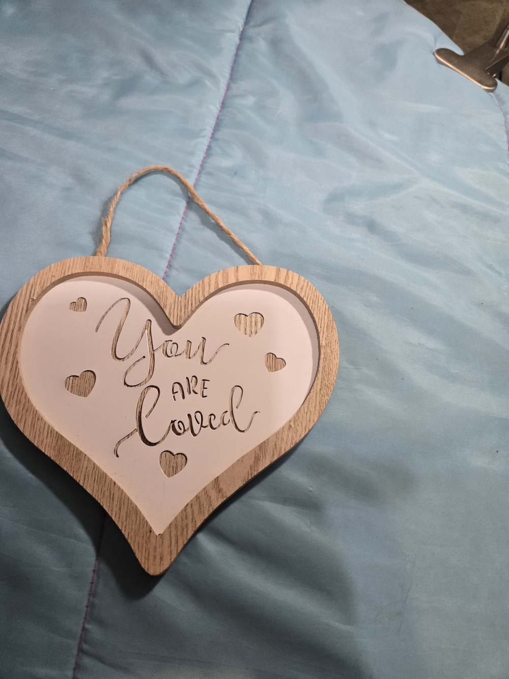 Heart Shaped Wall Hanging - White and Natural Wood